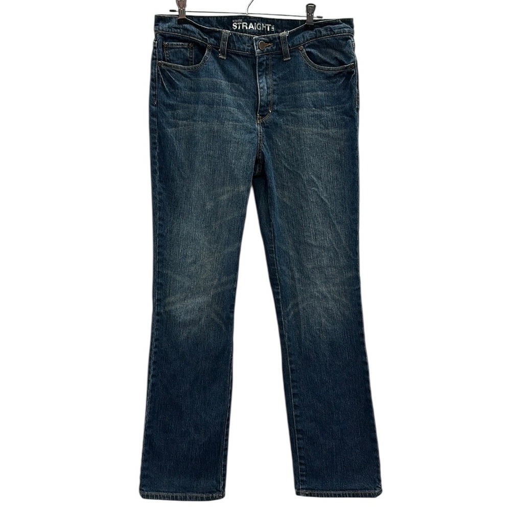 New York Co Mid Rise Straight Leg Vintage Wash Stretch Denim Blue Jean Womens 12
